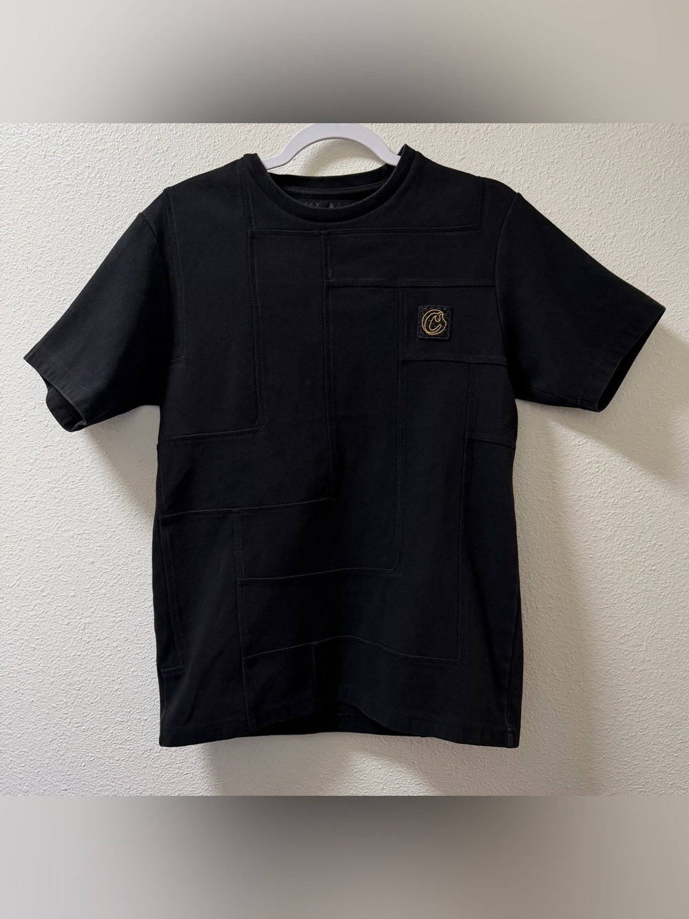 Cookies Embroidery Patchwork Short Sleeve Shirt Logo Black Mens Small